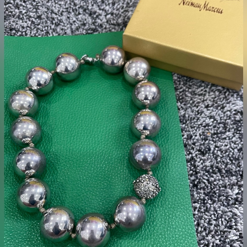 Lee Angel large silver ball necklace with  one smaller rhinestone  bead!!